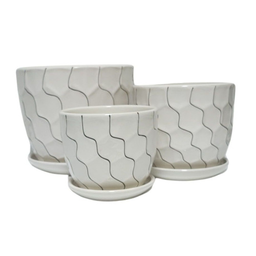 Set Macetas Ceramica Rayas ( 3 Piezas )