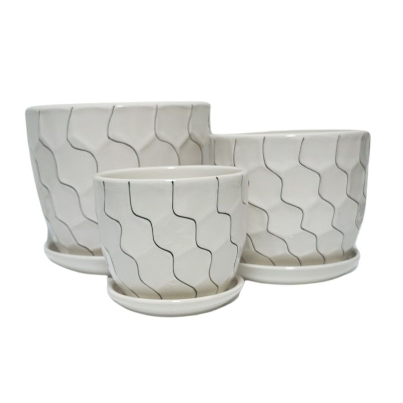 Set Macetas Ceramica Rayas ( 3 Piezas )